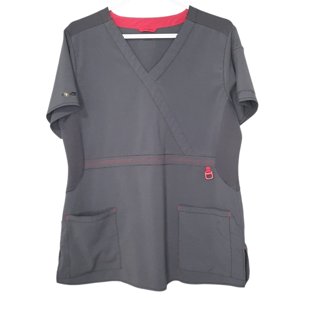 Carhartt Force Grey Pink Short Sleeve Scrub Top Womens Size Large Pockets